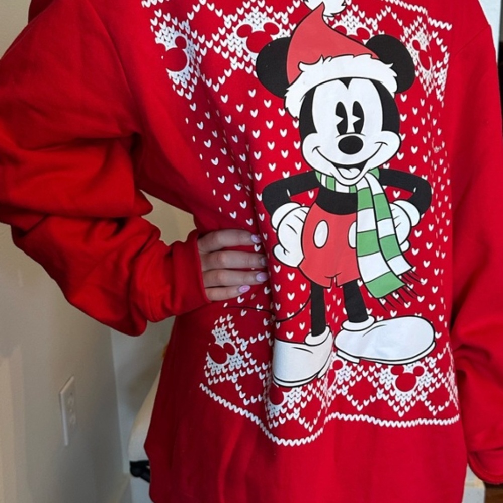 Red Disney Mickey Mouse light up Christmas ugly Sweater crew neck sweatshirt L